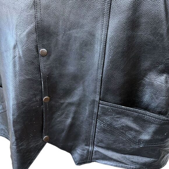Vintage Leather Club Black Leather Snap Front Vest XXL - Picture 6 of 13